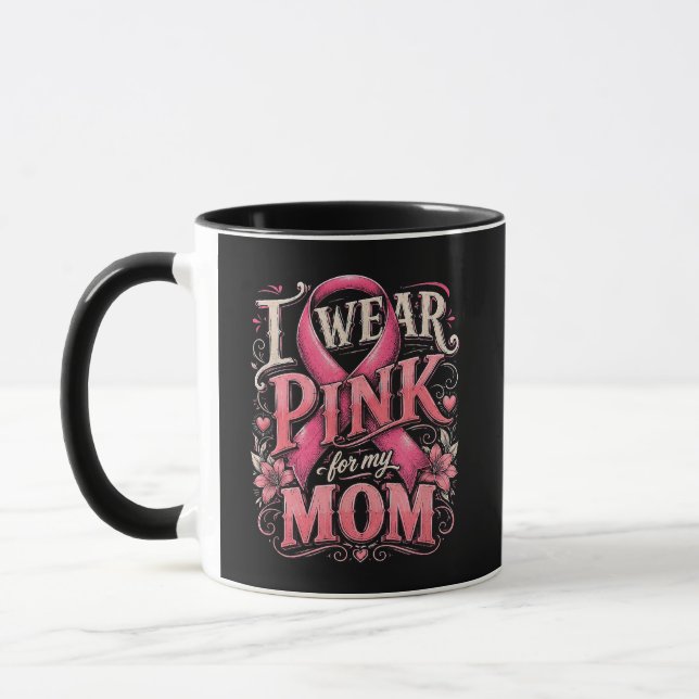 Caneca Conscientização sobre o Câncer de Mama Eu Uso Rosa (Esquerda)