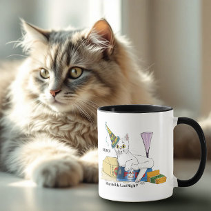 Caneca Consequências Engraçadas de Ano Novo Gato Branco