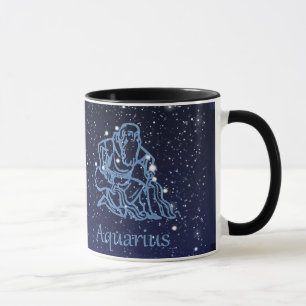 Caneca Constelação de Aquário e Signo do Zodíaco com Estr