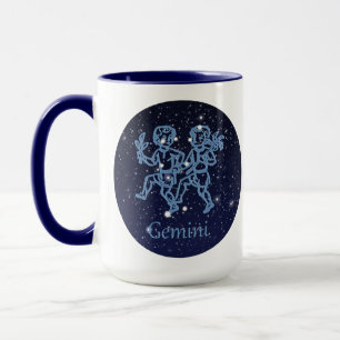 Caneca Constelação Gemini e Sinal Zodíaco com Estrelas