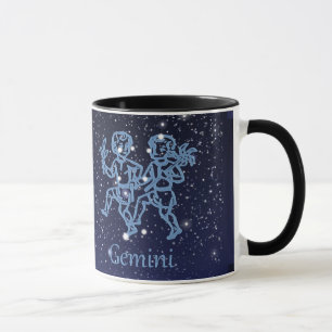 Caneca Constelação Gemini e Sinal Zodíaco com Estrelas