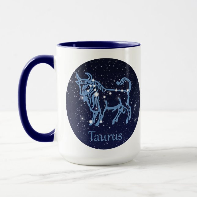 Caneca Constelação Taurus e Sinal Zodíaco com Estrelas (Esquerda)