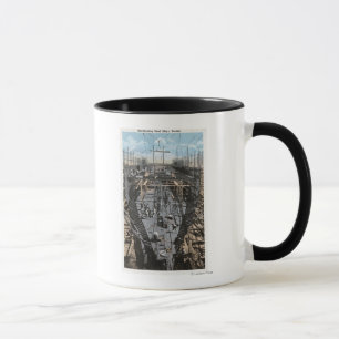 Caneca Construindo uma cena de aço do navio