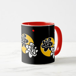 Caneca Contem amarelo preto vermelho da flor amigável da