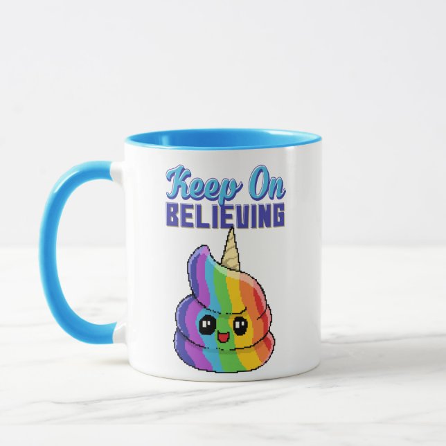 Caneca Continue Acreditando Unicórnio Arco-íris Cocô (Esquerda)