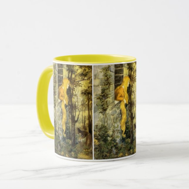 Caneca Conto de Fadas Vintage, Rapunzel com Cabelo Loiro  (Frente Esquerda)
