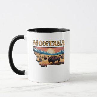 Caneca Contorno do Estado de Montana Tatuagem Bisonte & M
