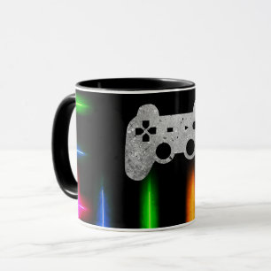 Caneca Controle de Video Game Gamer Cores Neon Preto