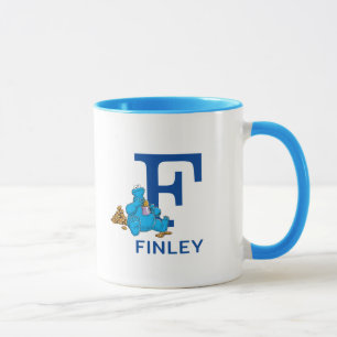 Caneca Cookie Monster Comendo Cookies Nome & Monograma F