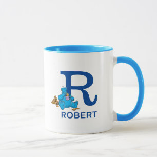 Caneca Cookie Monster Comendo Cookies Nome & Monograma R