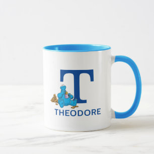 Caneca Cookie Monster Comendo Cookies Nome & Monograma T