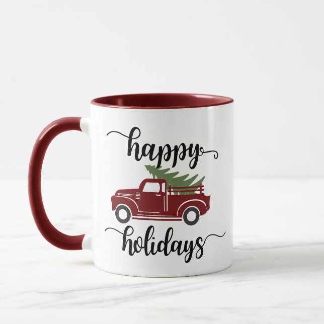 Caneca Cool Custom Christmas Tree On Red Truck Coffee (Esquerda)