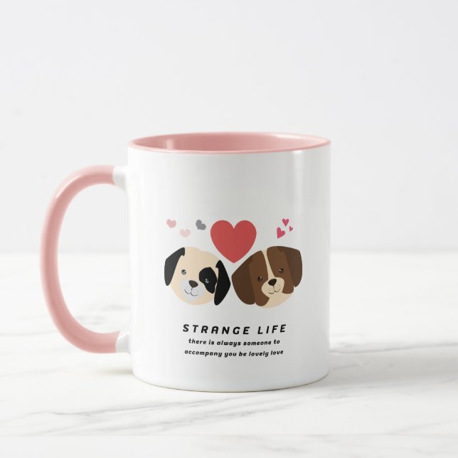 Caneca Copo de Café Casal de Cachorro Tom Rosa Fofo (Esquerda)