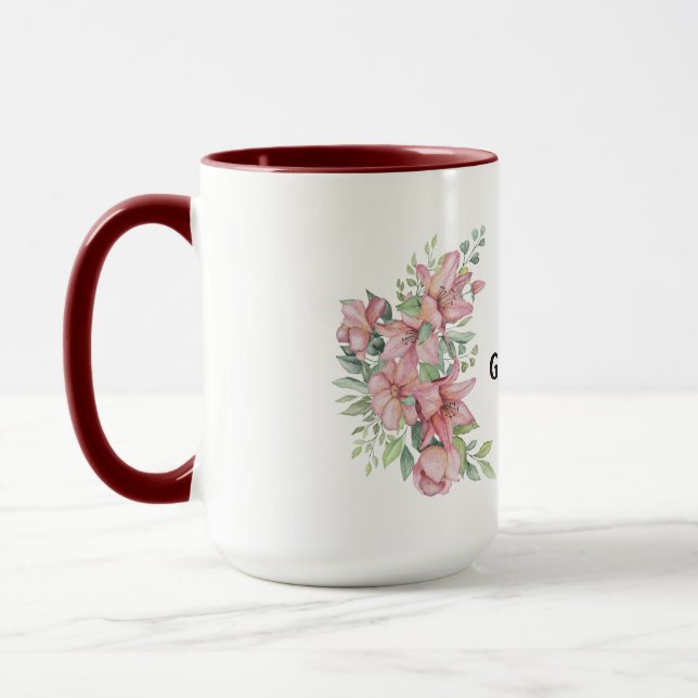 Caneca Copo de Café com Grinalda Floral Rosa Luxo Melhor  (Esquerda)