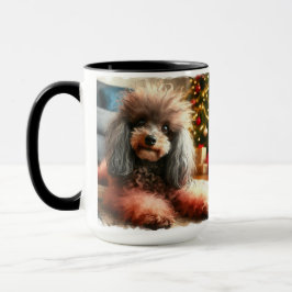 Caneca Copo de Café de Natal de Poodle Vermelha