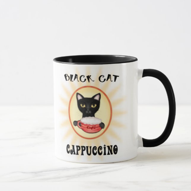 Caneca Copo de café do Cappuccino do gato preto (Direita)