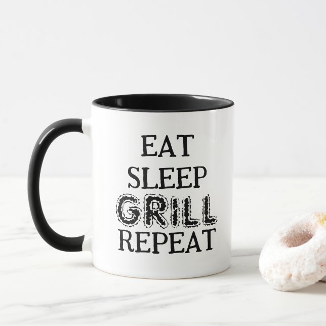 Caneca Copo de café Eat Sleep Grill Repeat para churrasqu (Com Donut)