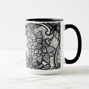 Caneca Copo de café floral do laço B&W