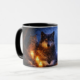 Caneca Copo de Café Místico Coruja Lobo Corvo