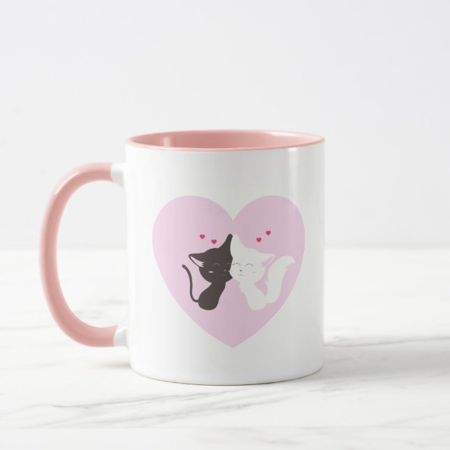 Caneca Copo de Café Rosa Casal de Gato Feliz (Esquerda)