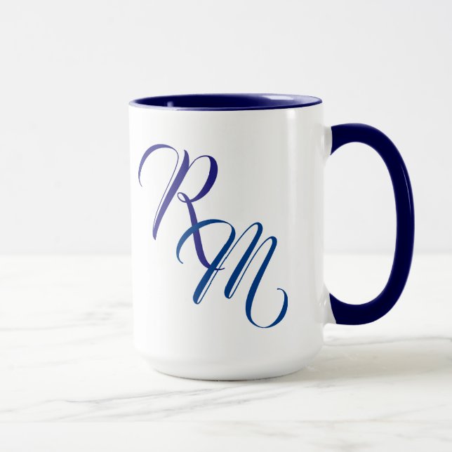 Caneca Copo inicial do Monograma de Script Azul Personali (Direita)