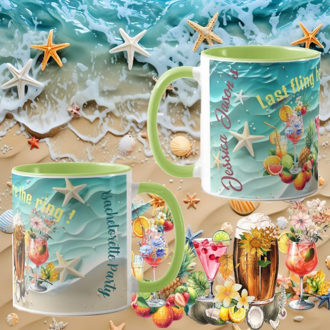Caneca Coquetéis de Praia Frutas Tropicais Festa de Despe (Beach Cocktails Tropical Fruits Bachelorette Party Mug)