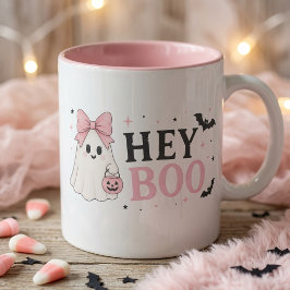 Caneca Coquette Rosa Hey Boo Fantasma Halloween Fofo 