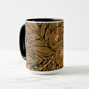 Caneca cor d'água preta padrão floral castanho preto, c