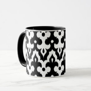 Caneca Cor damasco de Ikat do marroquino, preto e branco
