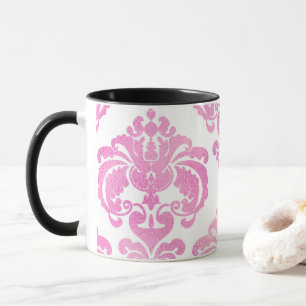 Caneca Cor damasco elegante brilhante cor-de-rosa e branc