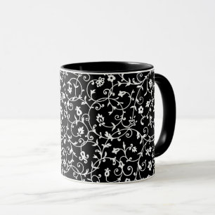 Caneca Cor damasco vitoriana, preto e branco,