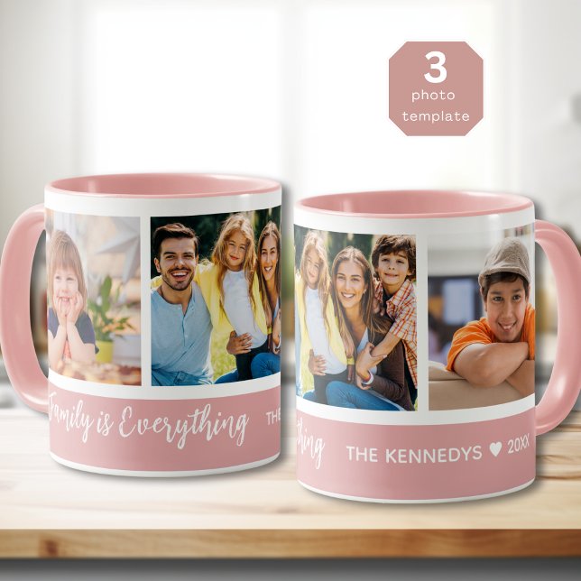 Caneca Cor de Foto Personalizada 3 Colagem Nome da Famíli (Criador carregado)