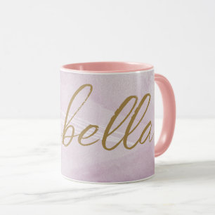 Caneca Cor-de-rosa-branco monograma Elegante Dourado Mi