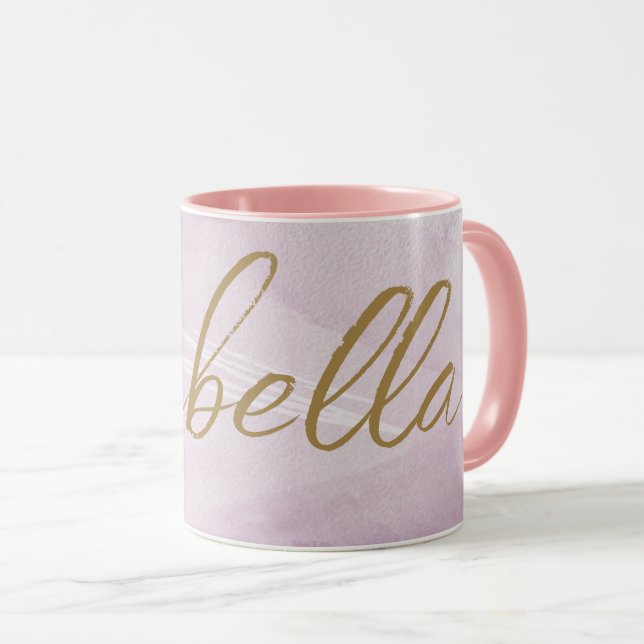 Caneca Cor-de-rosa-branco monograma | Elegante Dourado Mi (Frente Esquerda)