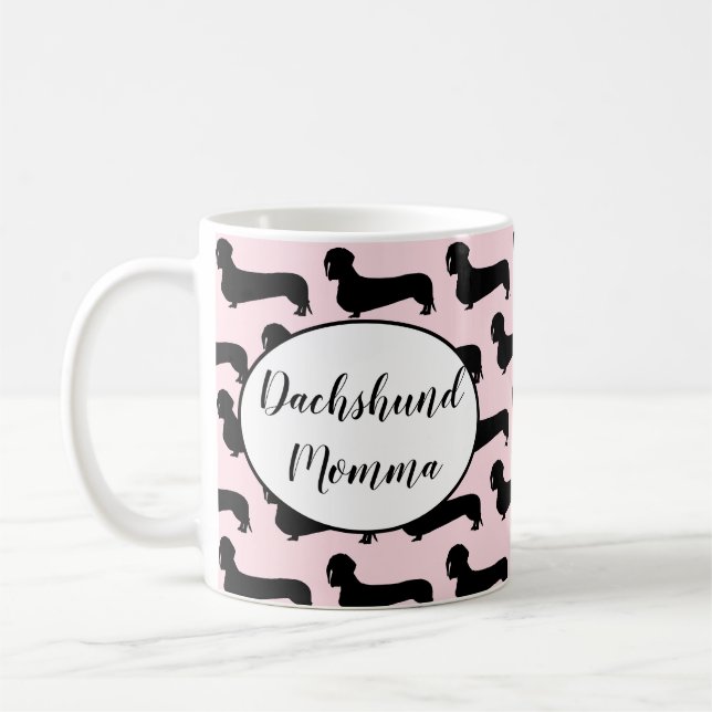 Caneca cor-de-rosa de Momma do Dachshund (Esquerda)