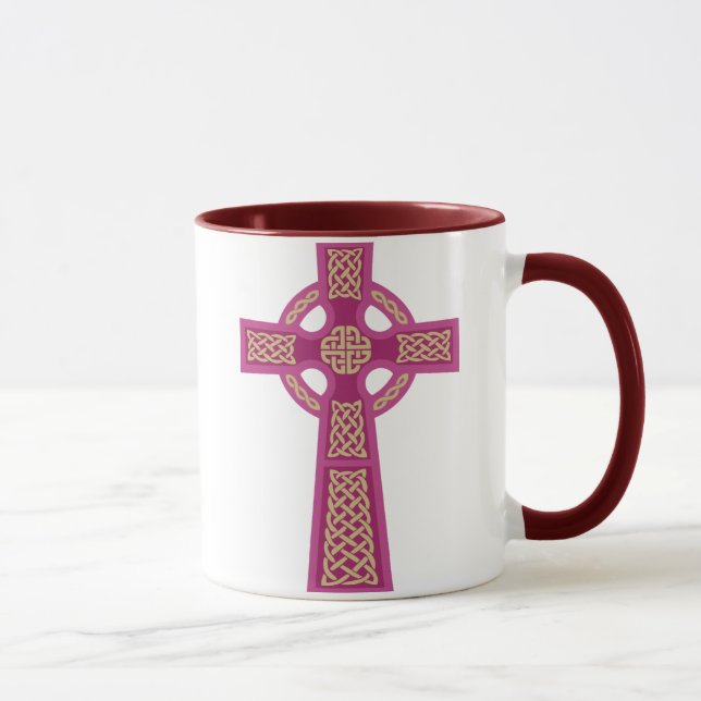 Caneca cor-de-rosa do vidro da cruz celta (Direita)