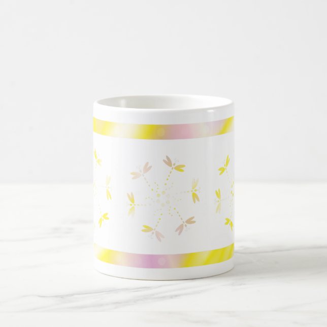 Caneca cor-de-rosa e amarela com libélulas (Centro)