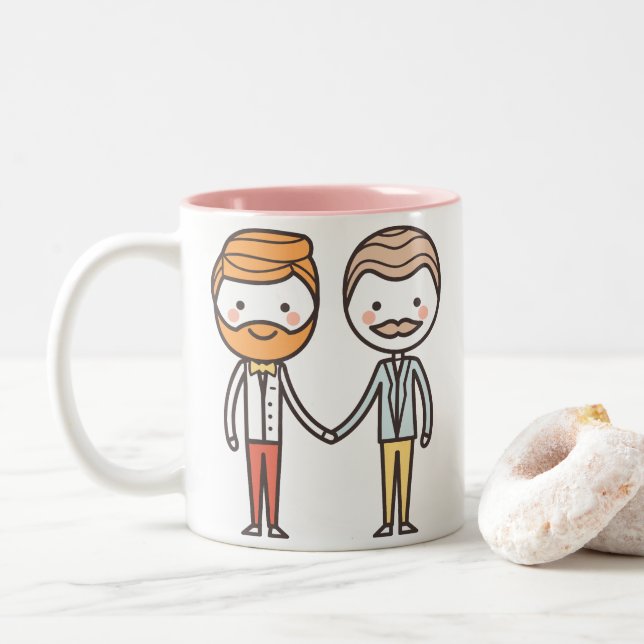 caneca cor-de-rosa e branca do dia dos namorados (Com Donut)