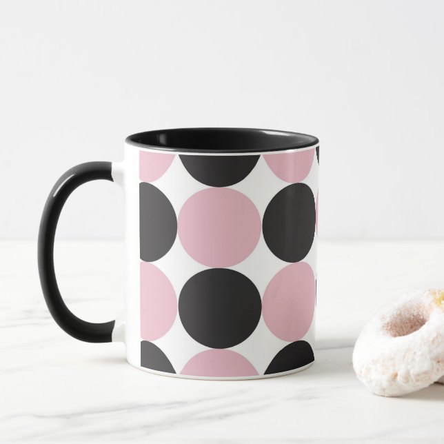 Caneca Cor-de-rosa e preto Bolinhas (Com Donut)