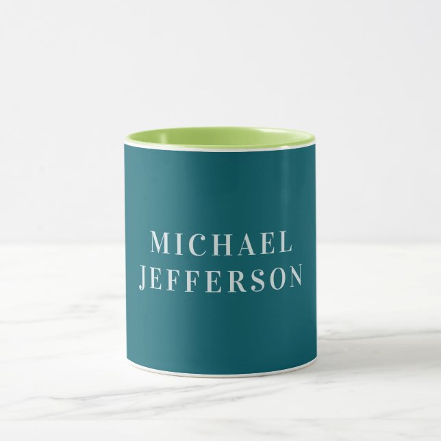 Caneca Cor Personalizada de Cor Azul Teal Escura Simples  (Centro)