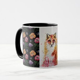 Caneca Cor Vermelha Cura Fox Watercolor Painting Mug Blac