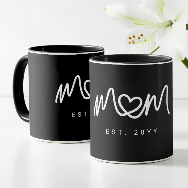 Caneca Coração Branco Simples  Roteiro  Mãe Moderna Estab (Simple White Heart Script Modern Mom Established Mug)
