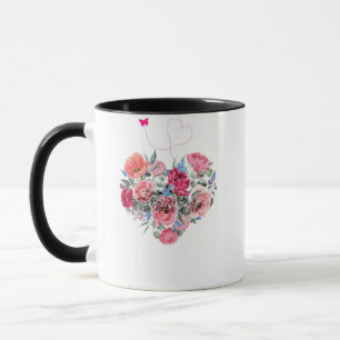 Caneca Coração de Flores – buquê aquarela