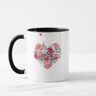 Caneca Coração de Flores – buquê aquarela