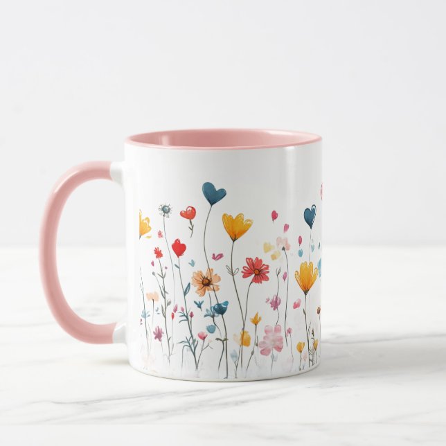 Caneca Coração de Flores Selvagens Aguarela Dia do (Esquerda)
