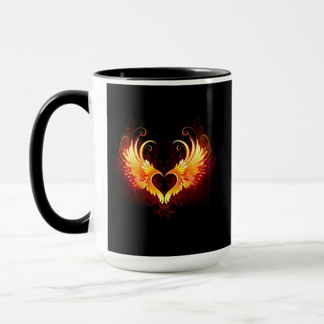 Caneca Coração de Fogo Angelical com Asas (Esquerda)