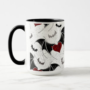 Caneca Coração de Halloween com asas de morcego preto