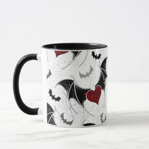 Caneca Coração de Halloween com asas de morcego preto