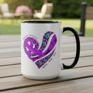 Caneca Coração de Laço Roxo Conscientização sobre Epileps