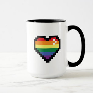 Caneca Coração de Pixel Arco-Íris